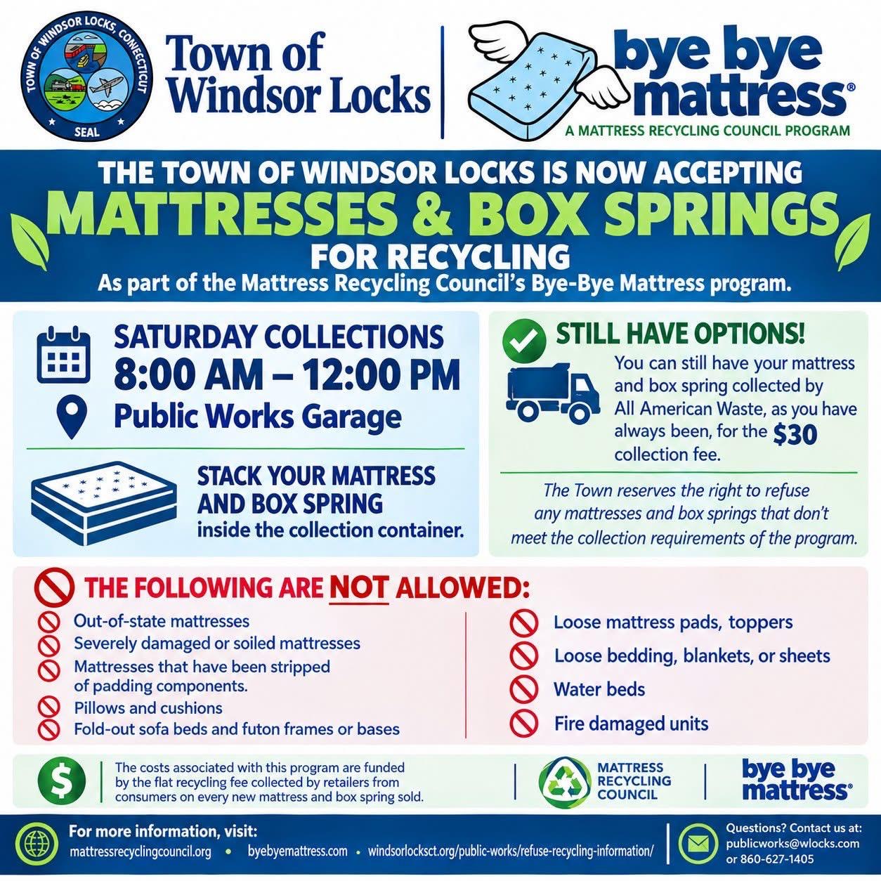 Town of Windsor Locks mattress and box spring recycling flyer