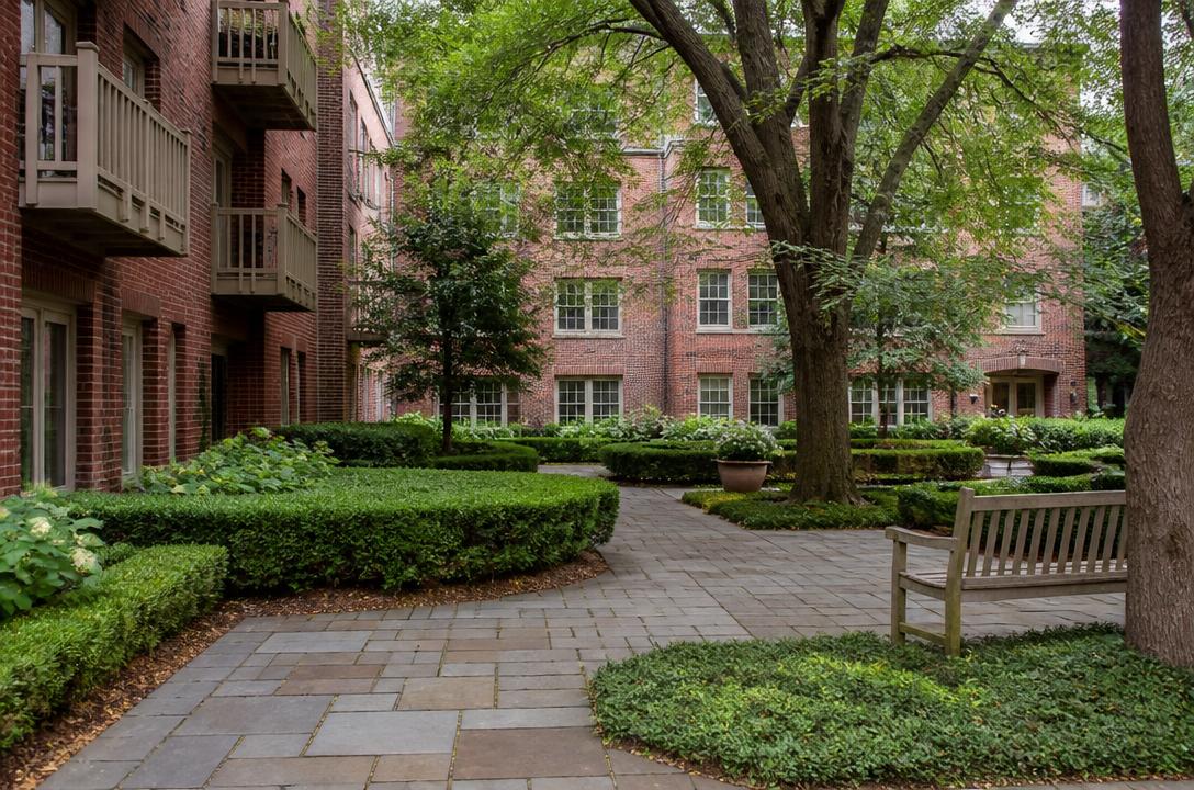 Landscaped condominium courtyard
